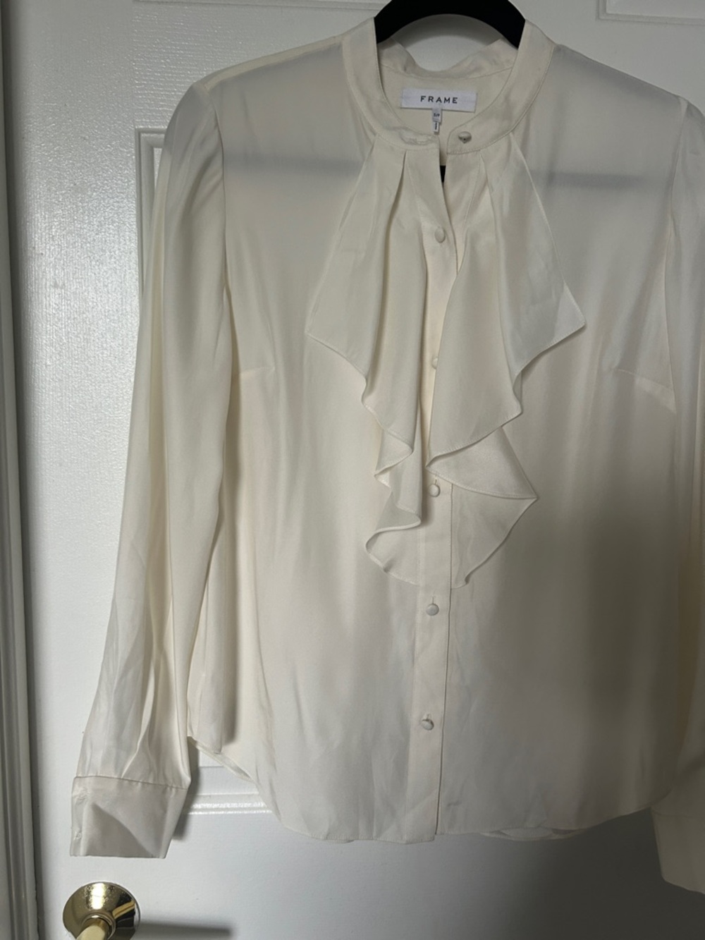 Frame Denim Silk Ivory Ruffle Button-Down Blouse - Picture 5 of 6